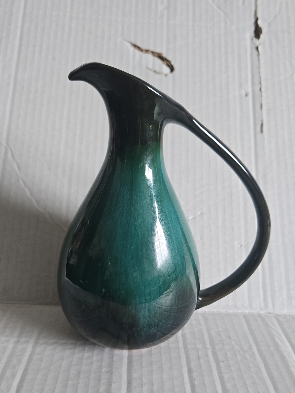 Vintage Blue Mountain Pottery Ewer Vase Pitcher 7"  Blue Green Drip Glaze